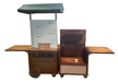 Verkaufstheke Display Talent mit ausklappbaren Arbeitsflächen, Regalen, Dach Retrodesign dunkel lasiert